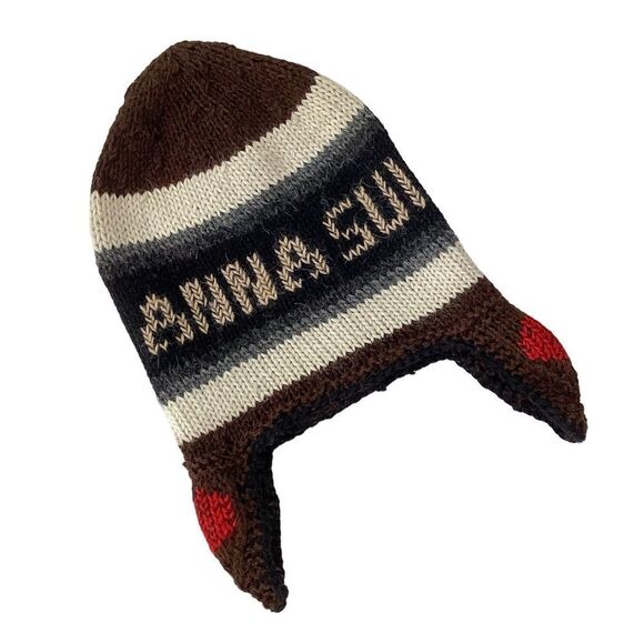 ANNA SUI Knit Hat Beanie Cap with Ear Flaps Logo Spell Out Hearts - Picture 1 of 7